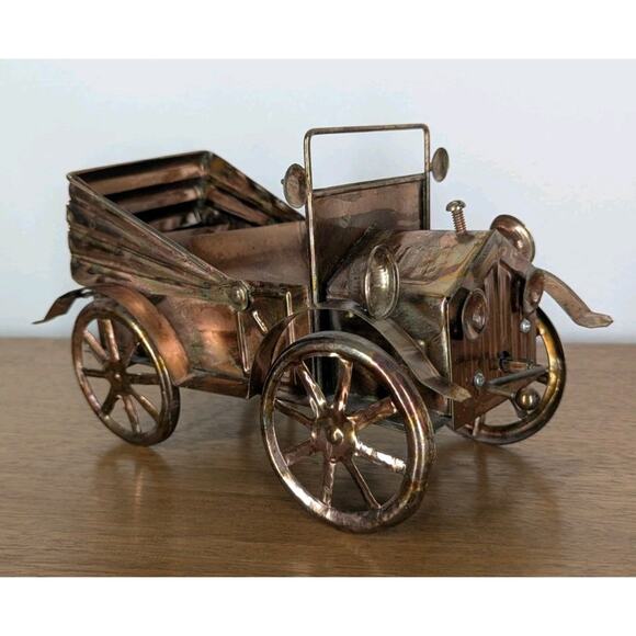 Vintage Copper Tin Metal Car Retro Music Box Sankyo Hong Kong "King Of The Road" - Picture 1 of 12